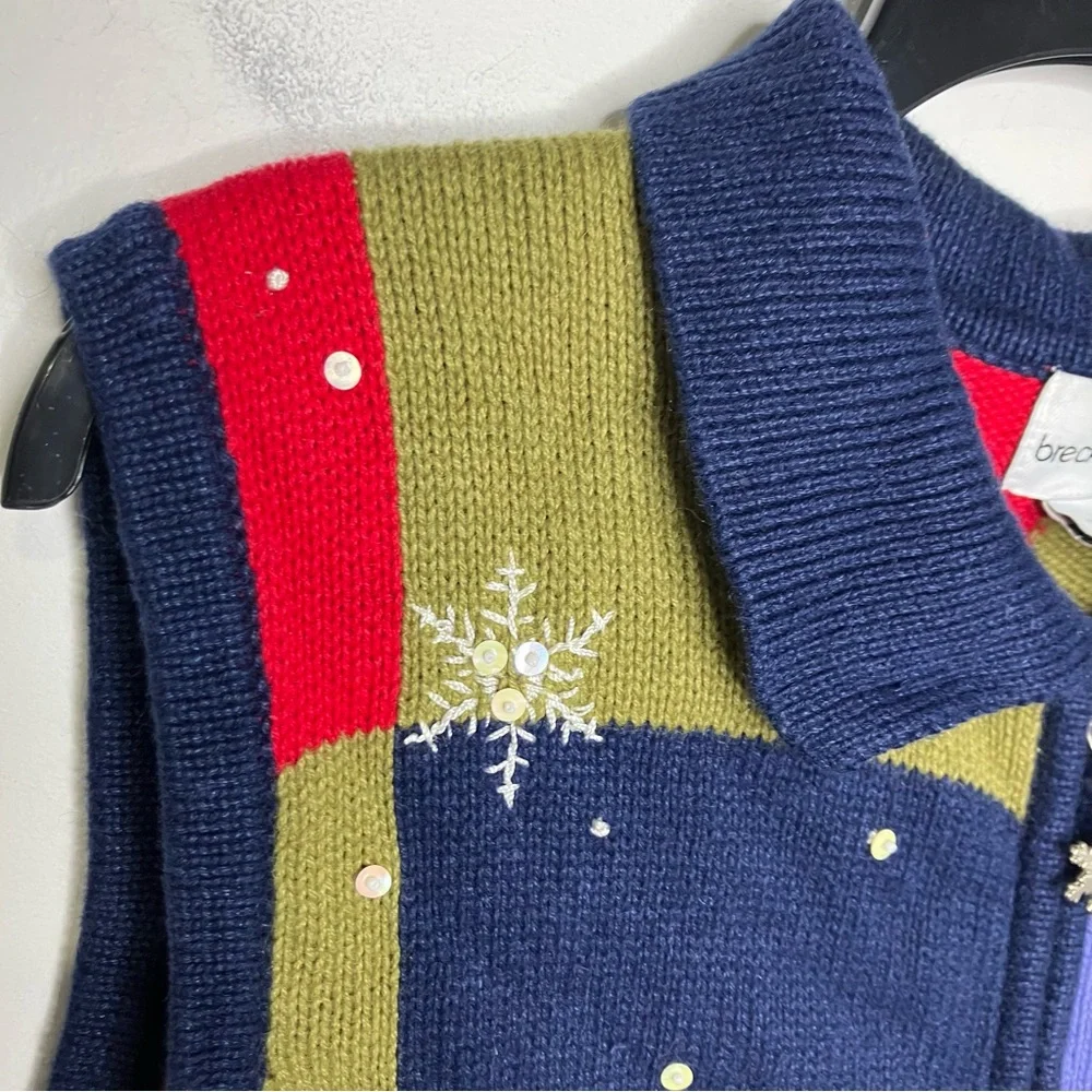 Breckenridge winter scene sweater vest multicolored squares‎ zipper womens large